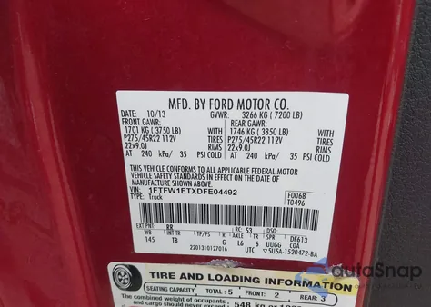 2026 Ford F150 Supercrew from USA, damaged, VIN 1FTFW1ETXDFE04492